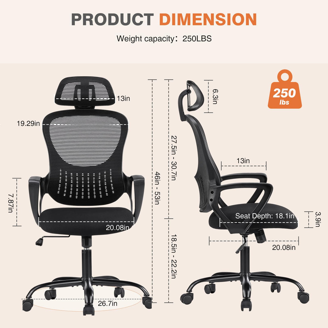 Sweetcrispy Ergonomic Mesh Office Chair, Black
