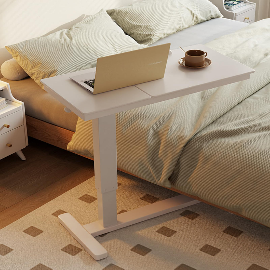 Walnut Overbed Table with Wheels