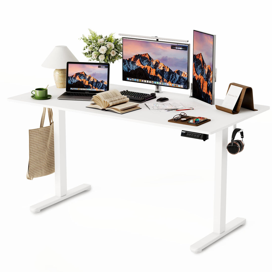 Monomi 63"x28" Electric Standing Desk, Rustic Brown/Black