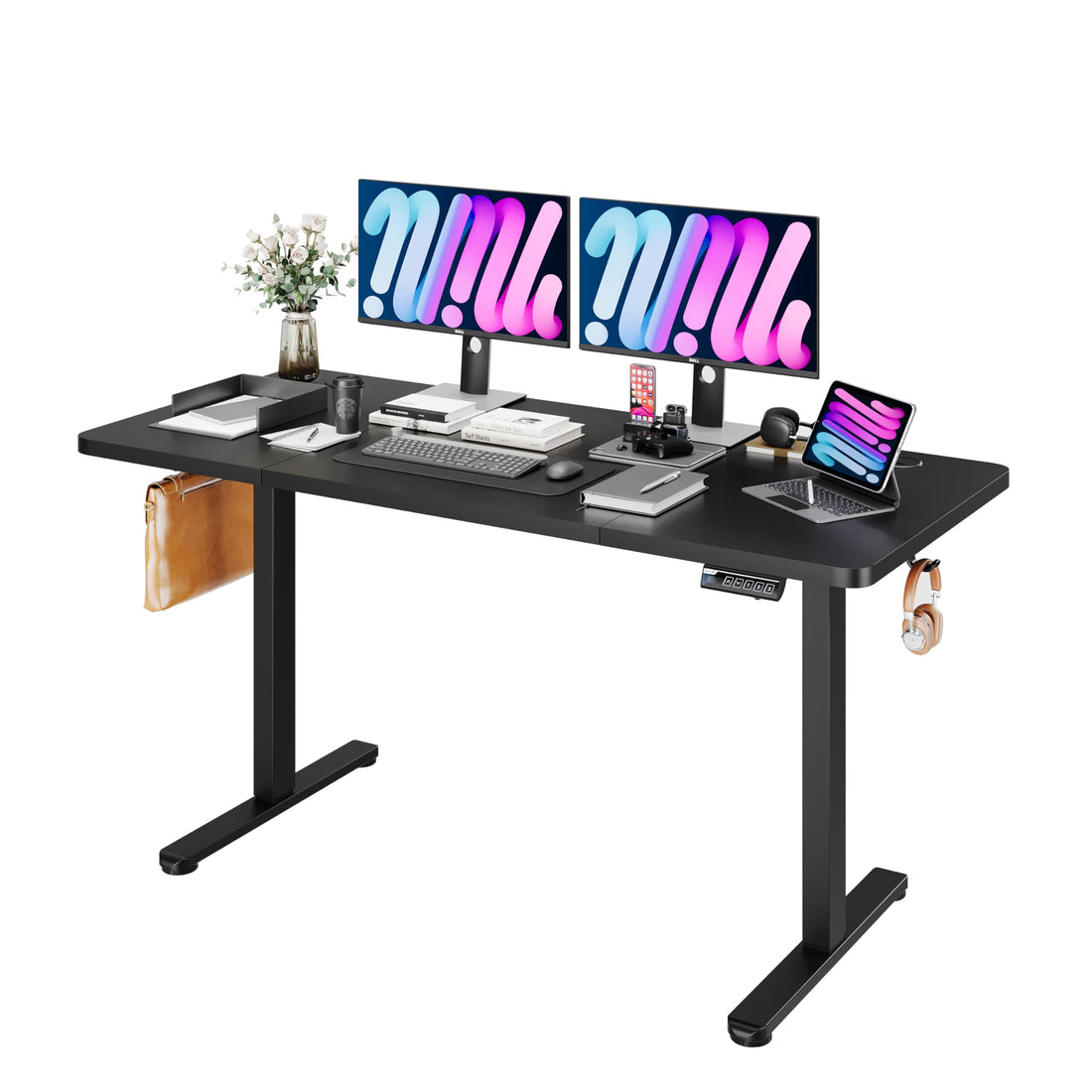 Monomi 63"x28" Electric Standing Desk, Rustic Brown/Black