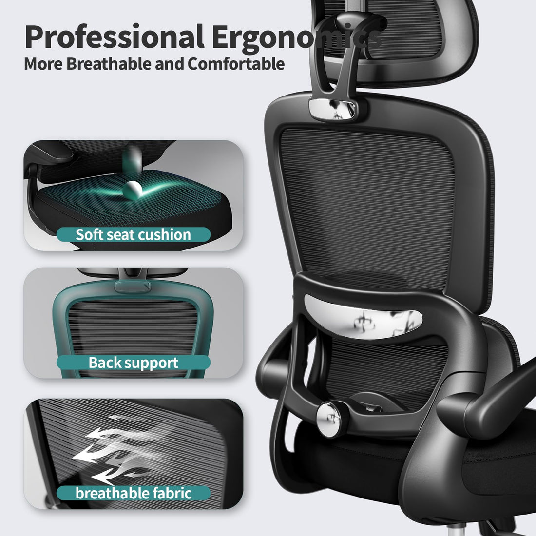TRALT Ergonomic High Back Office Chair, Black