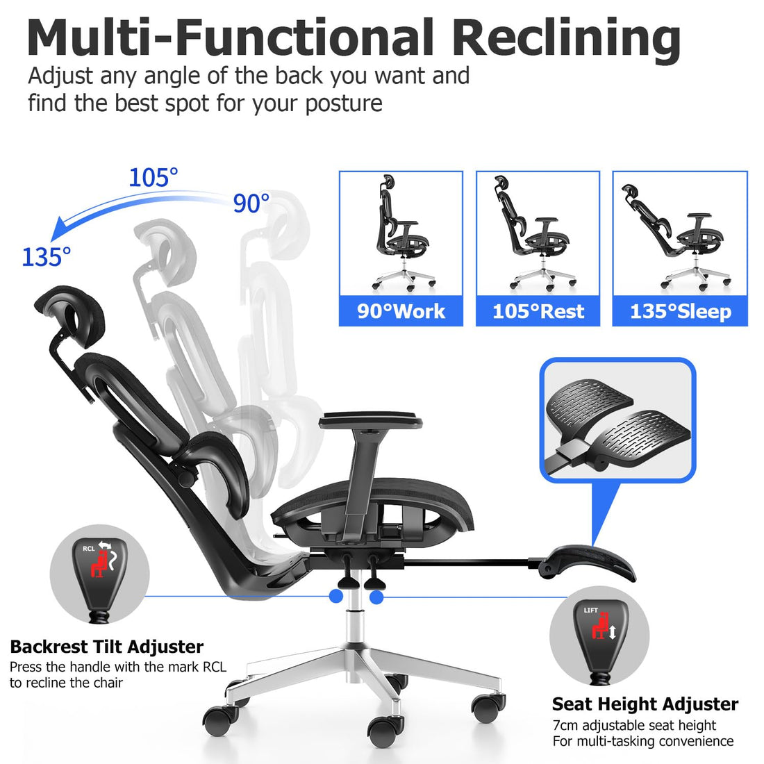 Ergonomic Mesh Office Chair with 3D Armrest, Black