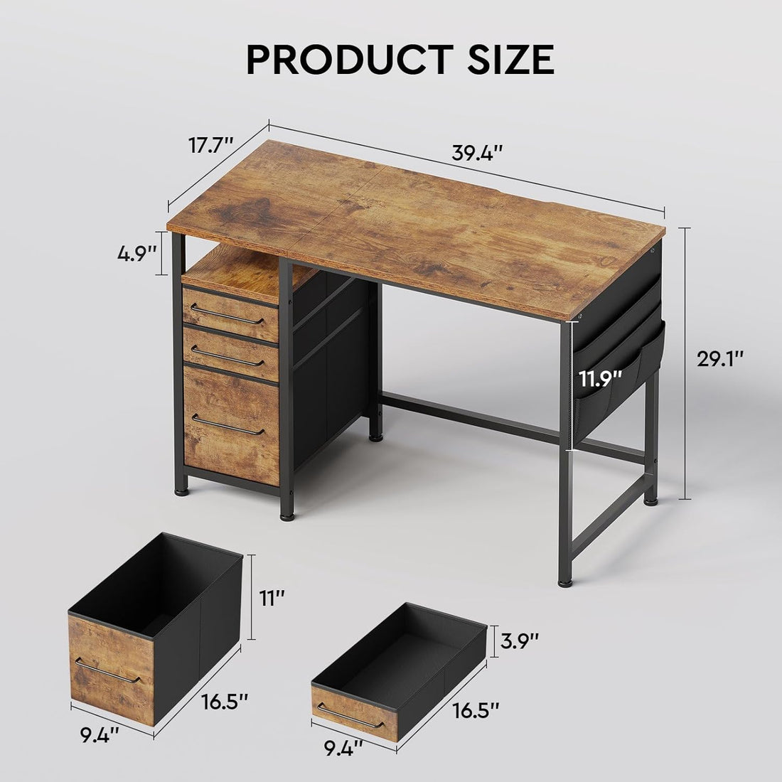 Maihail 40" Small Desk with Drawers & Shelves – Rustic Brown