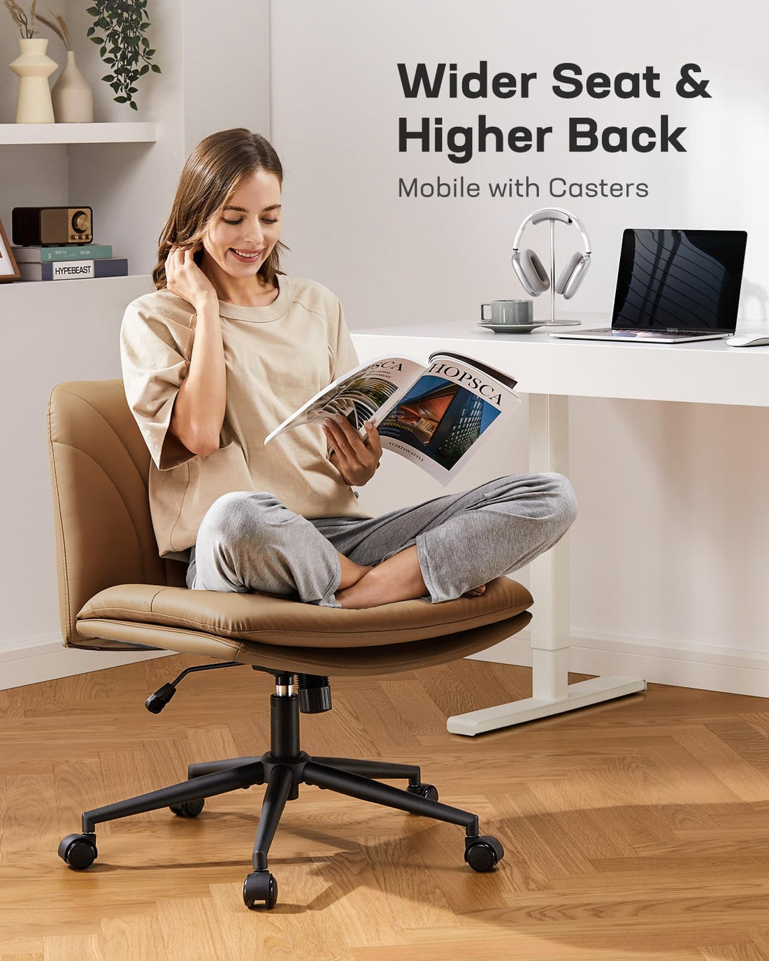 Marsail Armless Office Chair, Light Beige