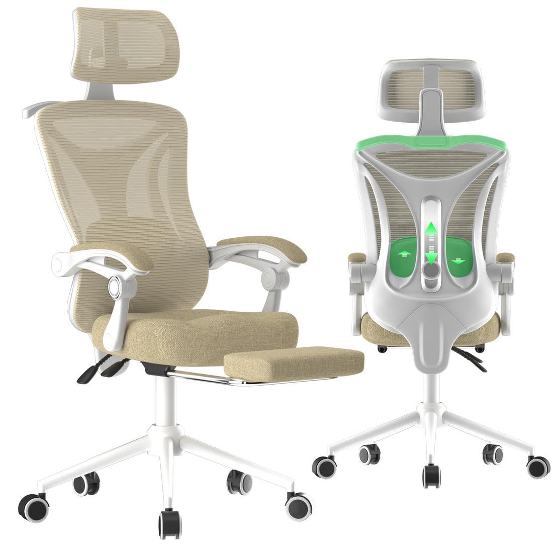 Ergonomic Office Chair with Footrest, Black & White