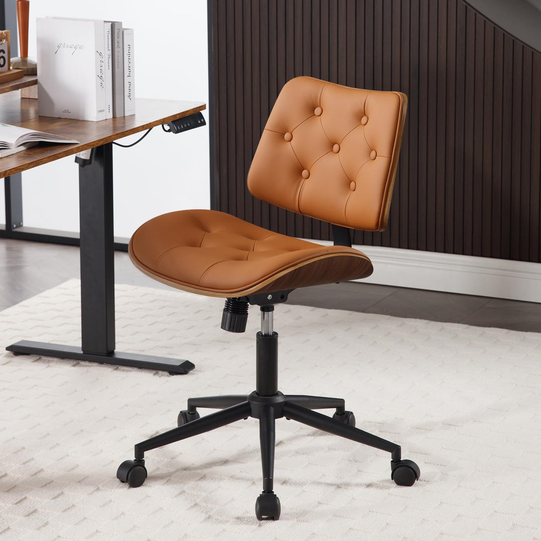 Armless Office Chair with Wheels, Beige