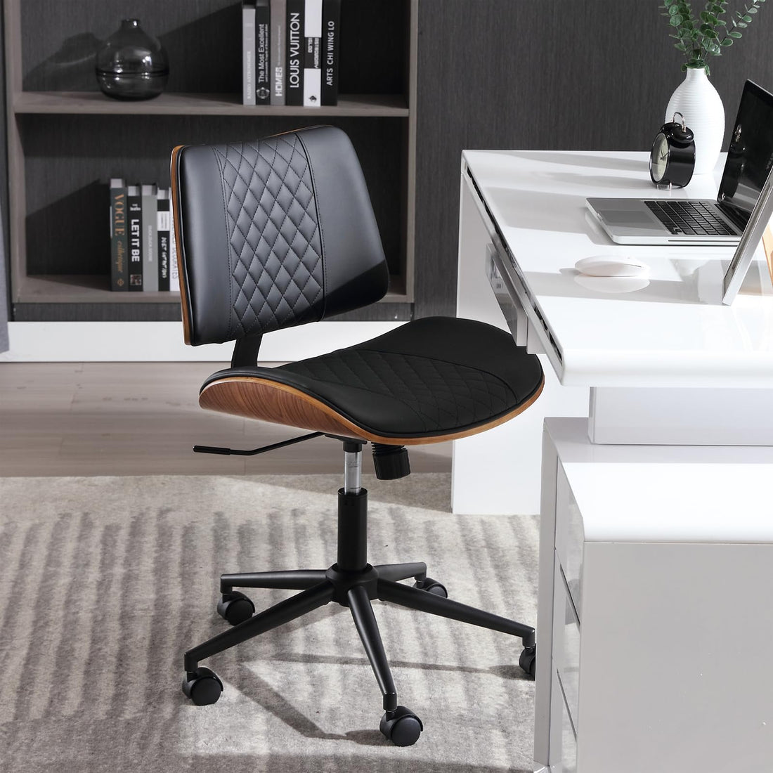 Armless Office Chair with Wheels, Beige