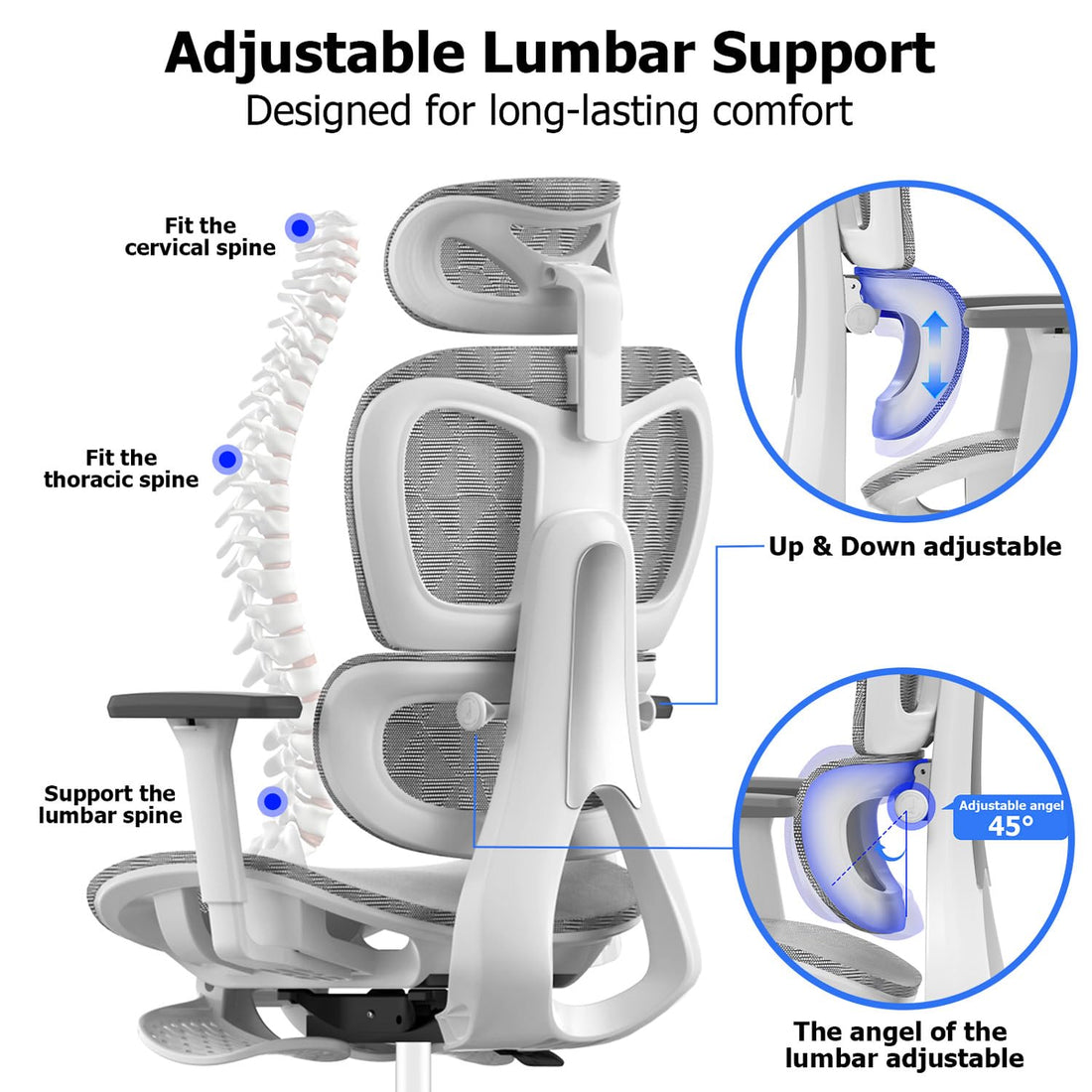 Ergonomic Mesh Office Chair with 3D Armrest, Black