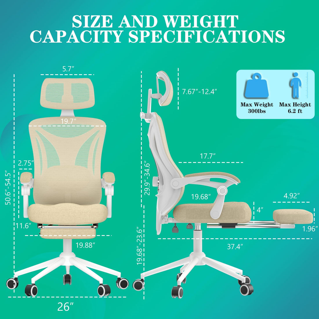Ergonomic Office Chair with Footrest, Black & White