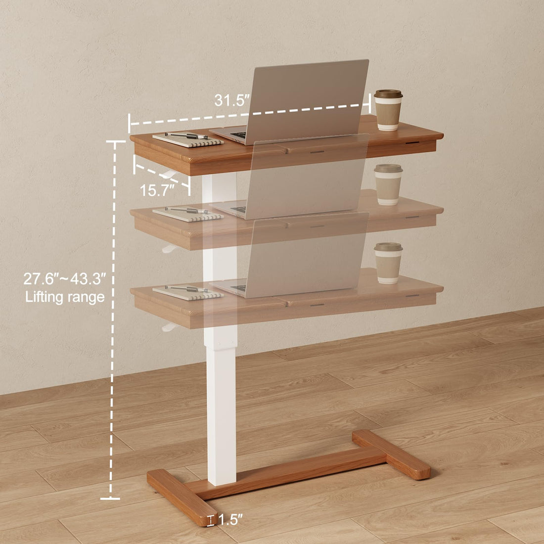 Walnut Overbed Table with Wheels