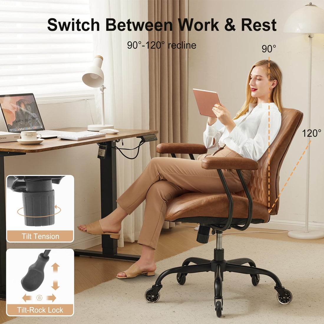 YFO Brown Leather Ergonomic Office Chair