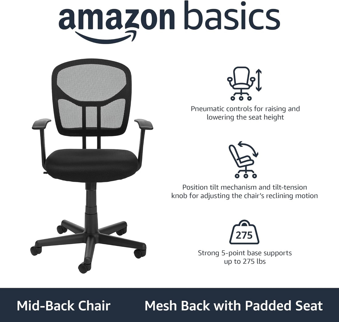 Amazon Basics Mesh Mid-Back Office Chair, Black
