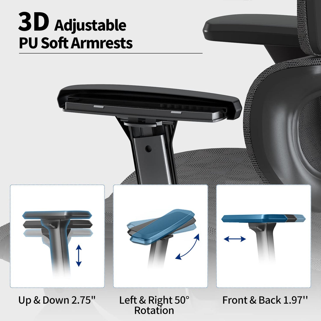 Ergonomic Mesh Office Chair with 3D Armrest, Black