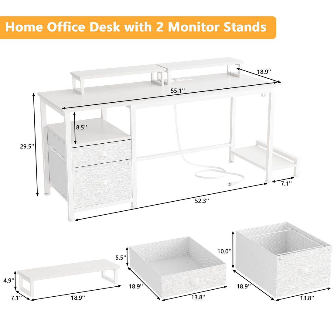 Furologee 47" Desk with Storage, Rustic Brown