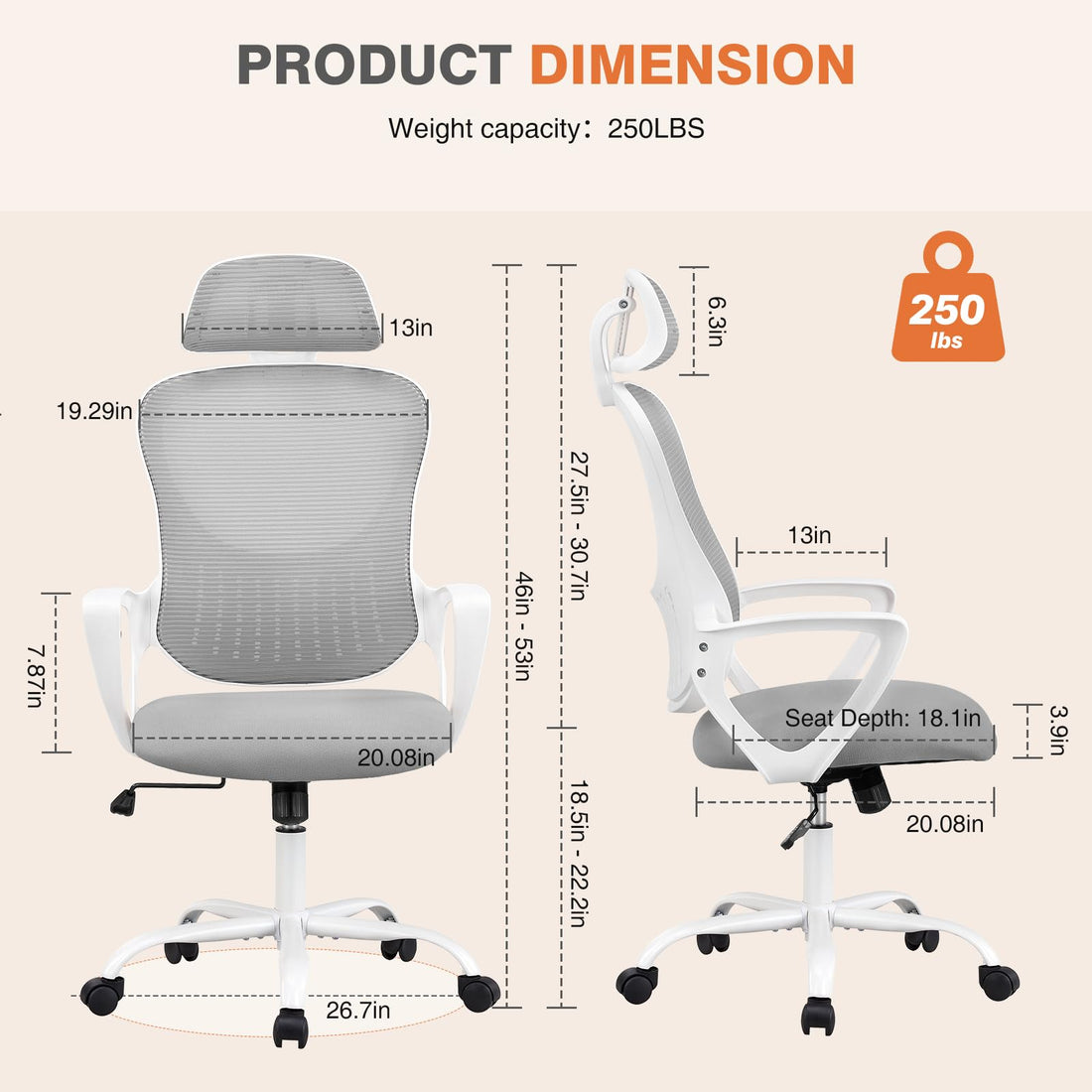 Sweetcrispy Ergonomic Mesh Office Chair, Black