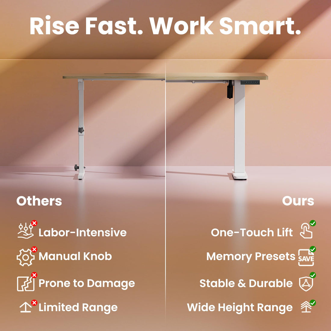 HUANUO 32" Electric Standing Desk, Light Walnut