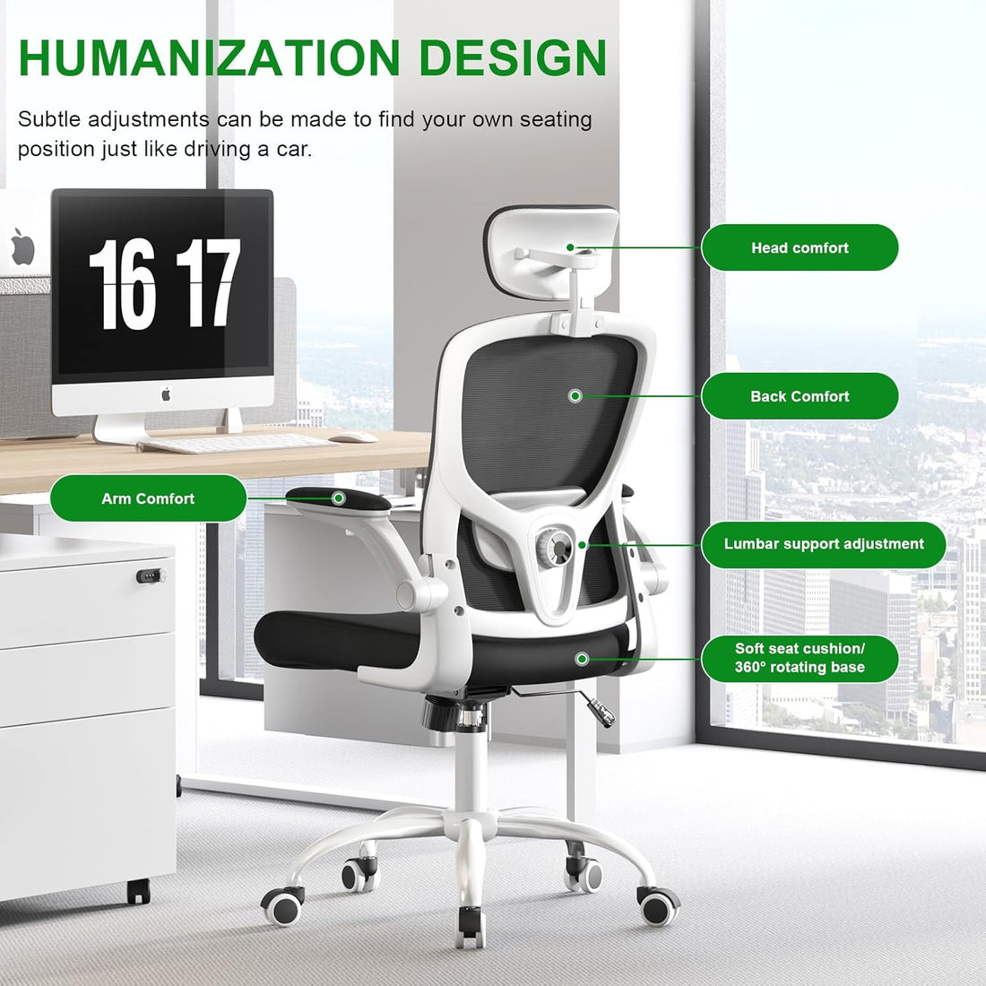 Multi-Adjustable Ergonomic Office Chair, White-Black