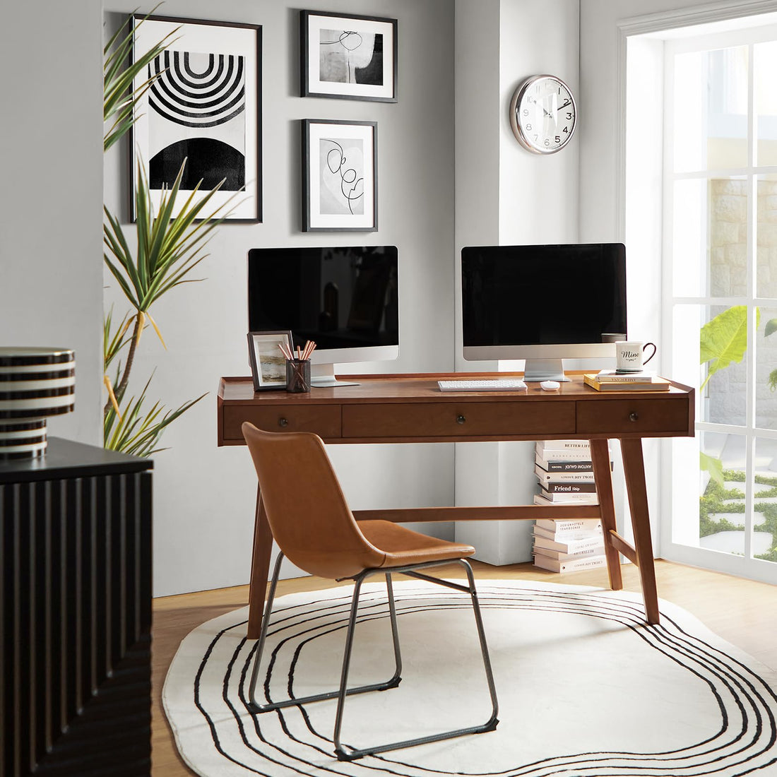 HULALA HOME Desk with 3 Drawers, Acorn