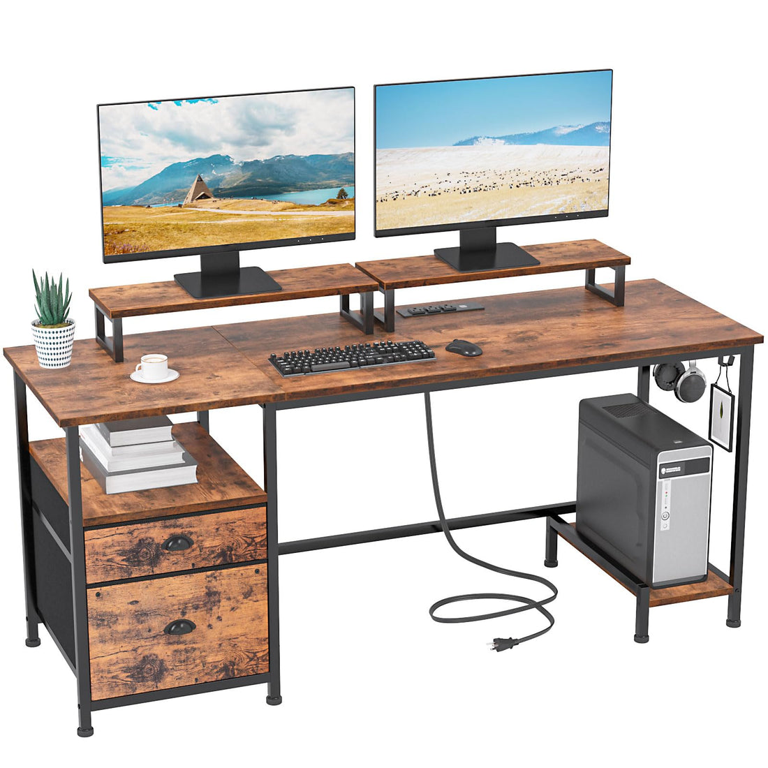 Furologee 47" Desk with Storage, Rustic Brown