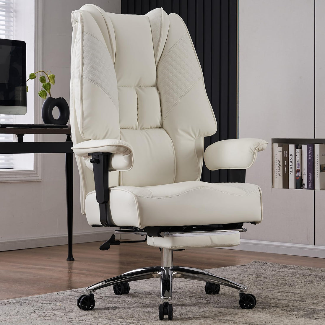 Big & Tall PU Leather Office Chair with Footrest, Brown