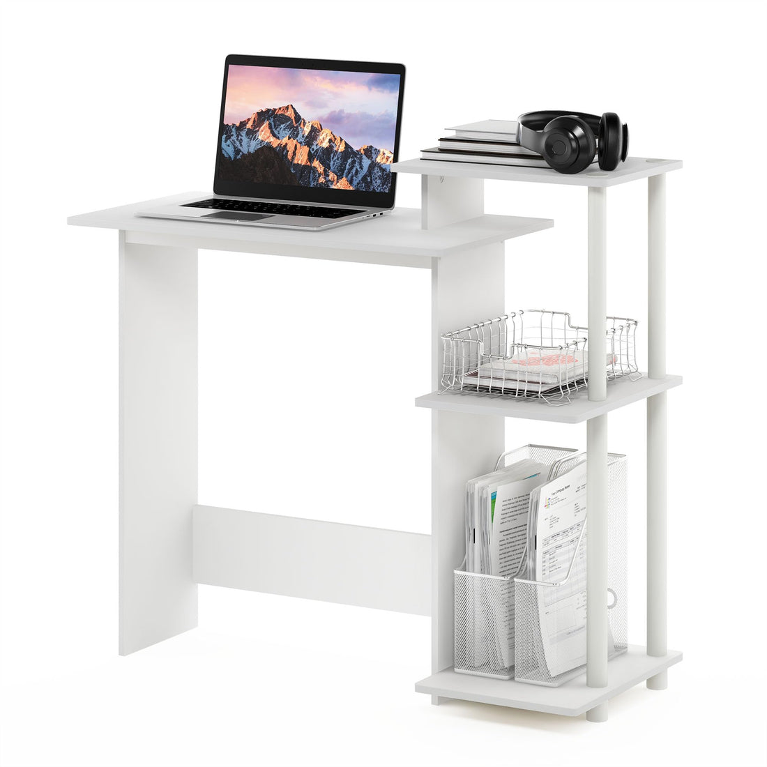 Furinno Compact Computer Desk, Walnut/Black
