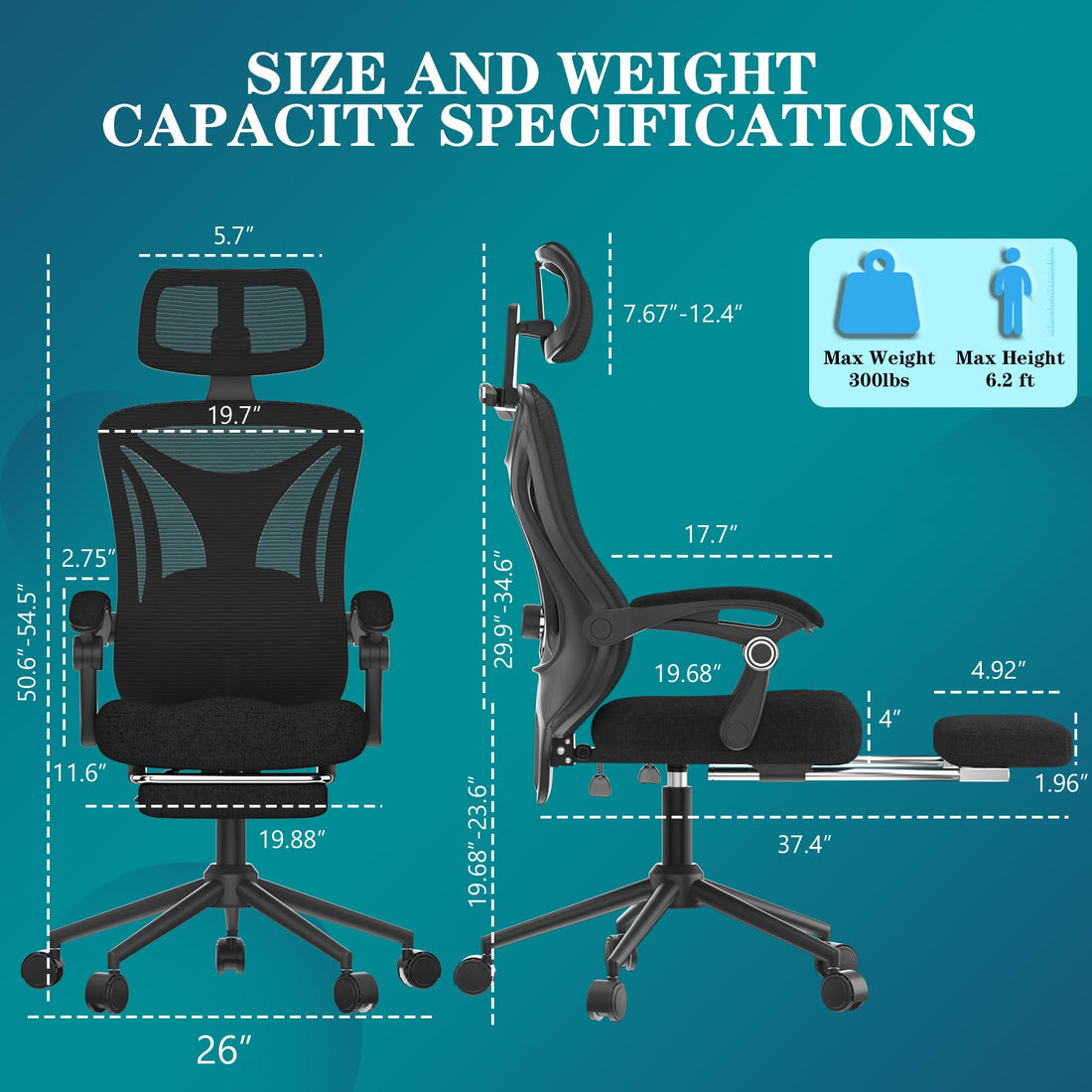 Ergonomic Office Chair with Footrest, Black & White