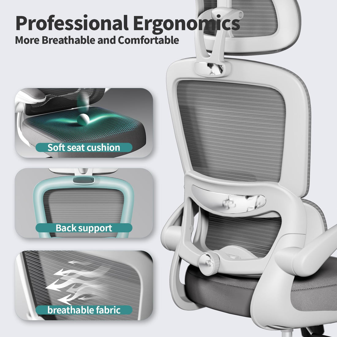 TRALT Ergonomic High Back Office Chair, Black