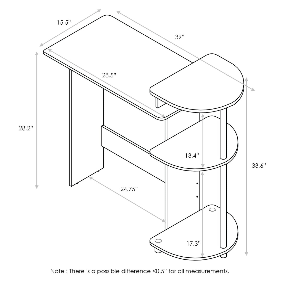 Furinno Compact Computer Desk, Walnut/Black