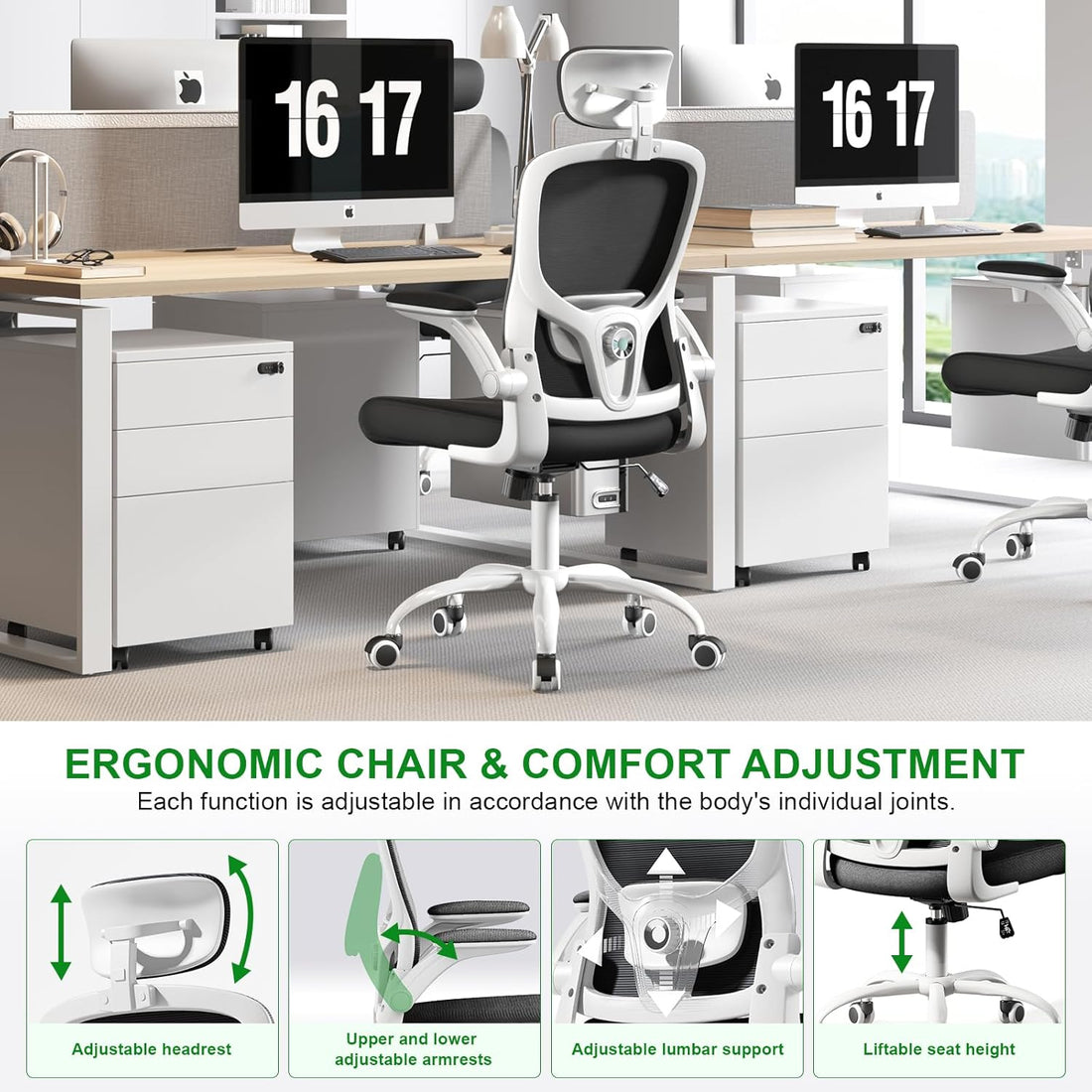 Multi-Adjustable Ergonomic Office Chair, White-Black
