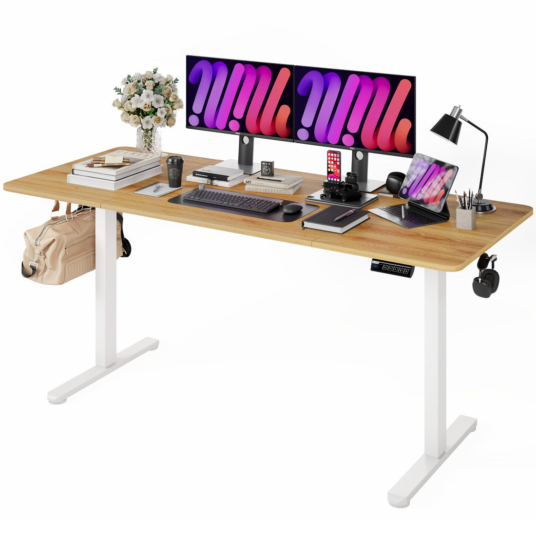 Monomi 63"x28" Electric Standing Desk, Rustic Brown/Black