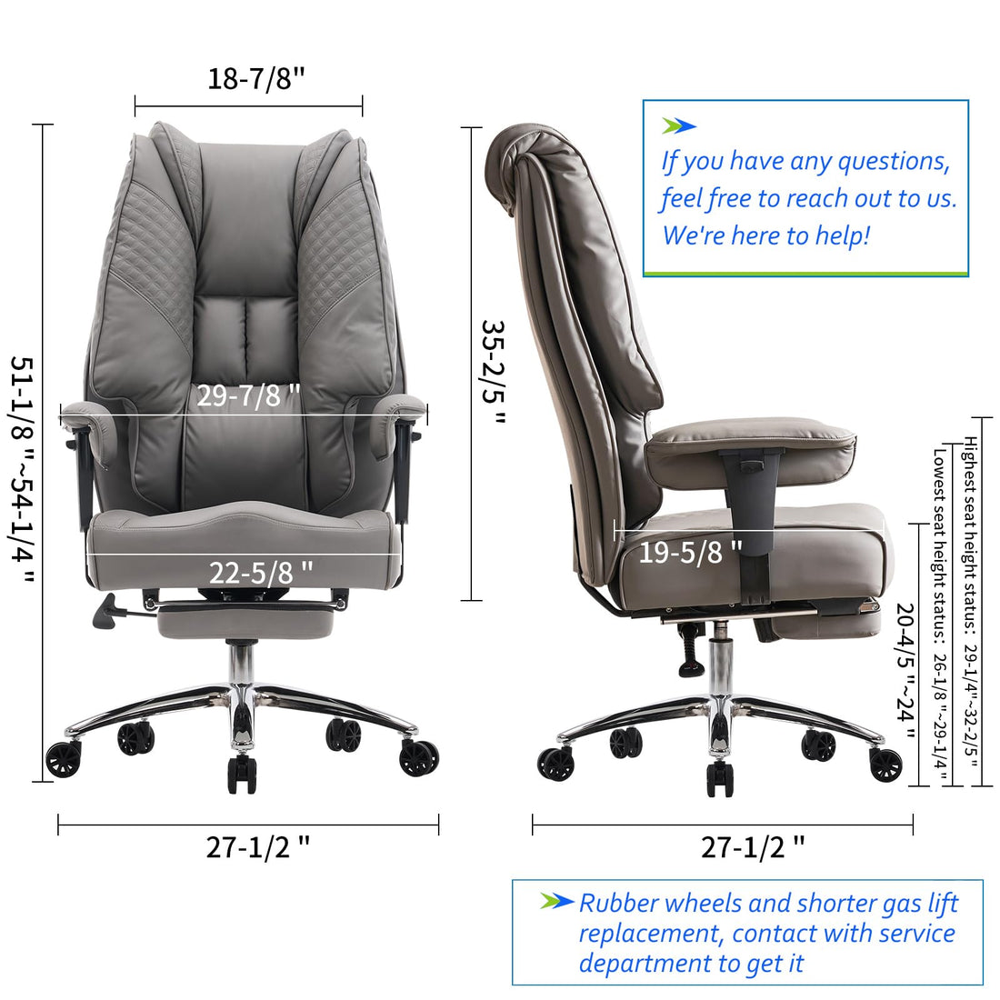 Big & Tall PU Leather Office Chair with Footrest, Brown