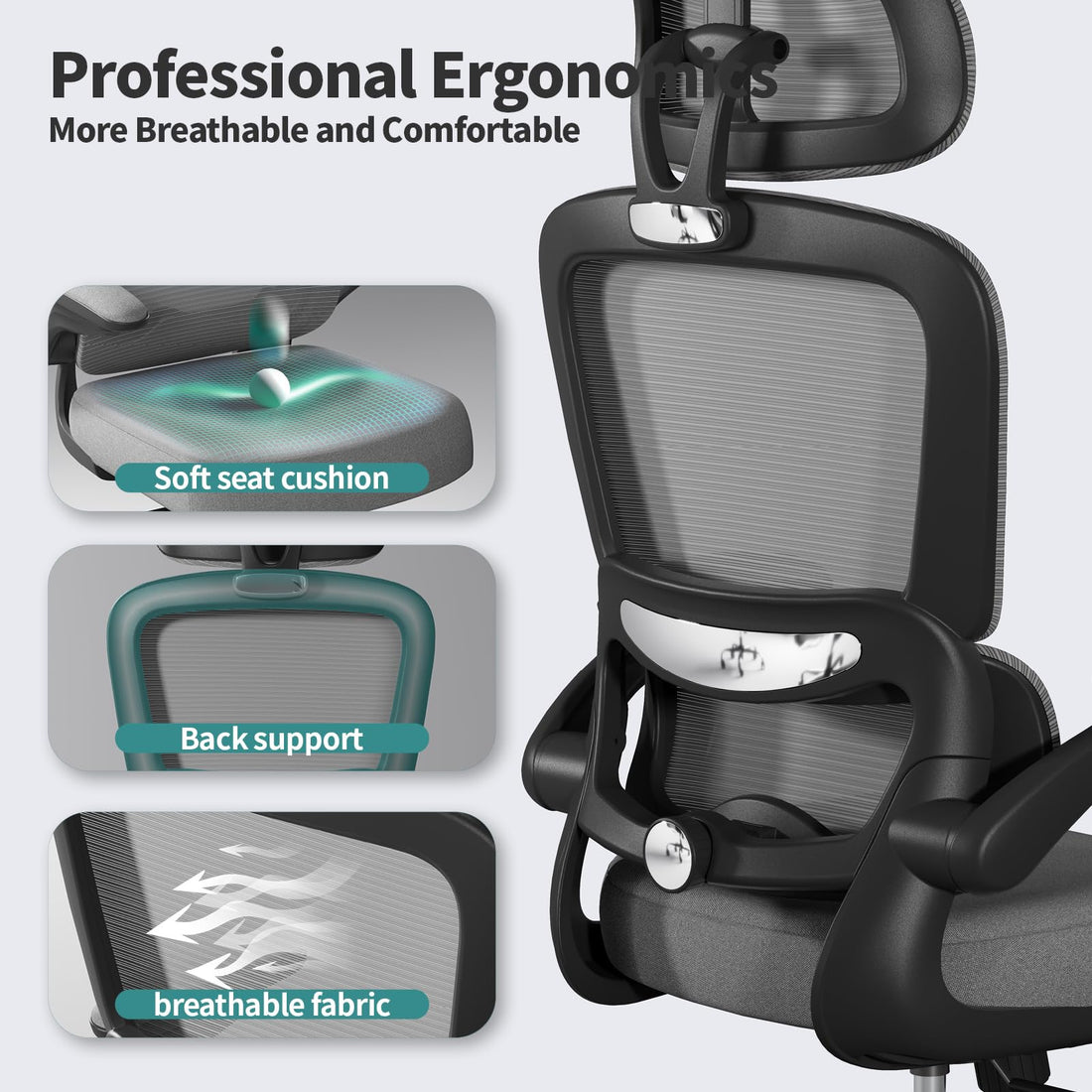 TRALT Ergonomic High Back Office Chair, Black