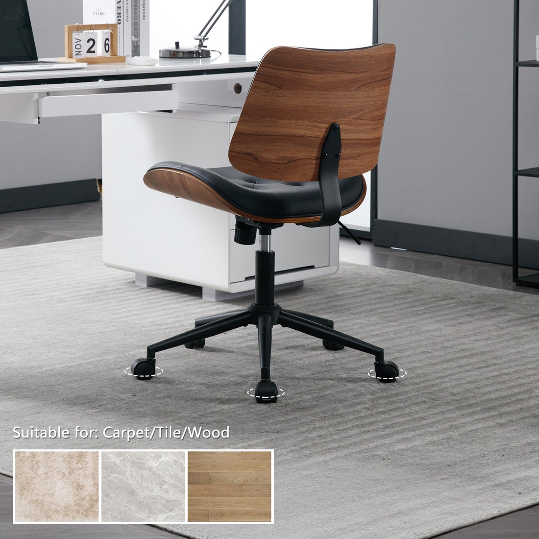 Armless Office Chair with Wheels, Beige