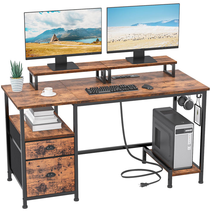 Furologee 47" Desk with Storage, Rustic Brown