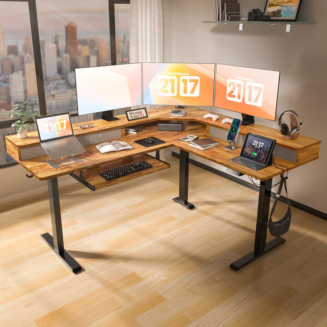 63"x55" L-Shaped Electric Height Adjustable Desk