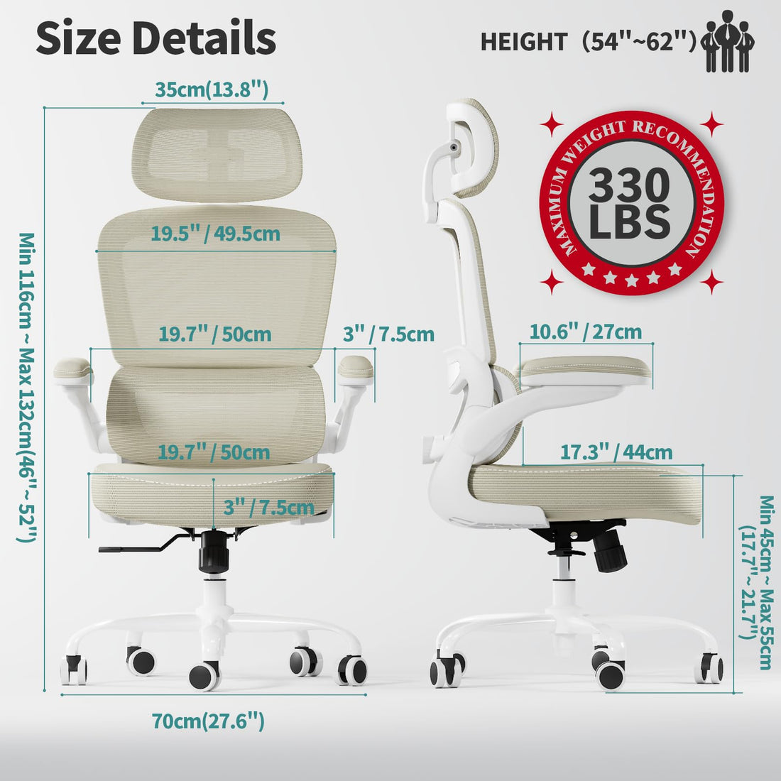 TRALT Ergonomic Office Chair, White Leather