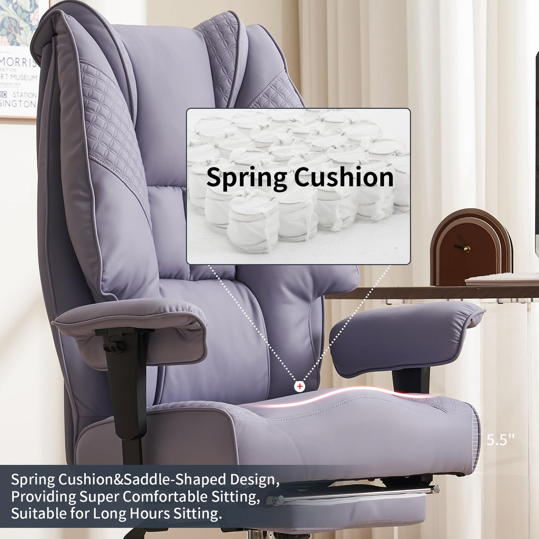 Big & Tall PU Leather Office Chair with Footrest, Brown