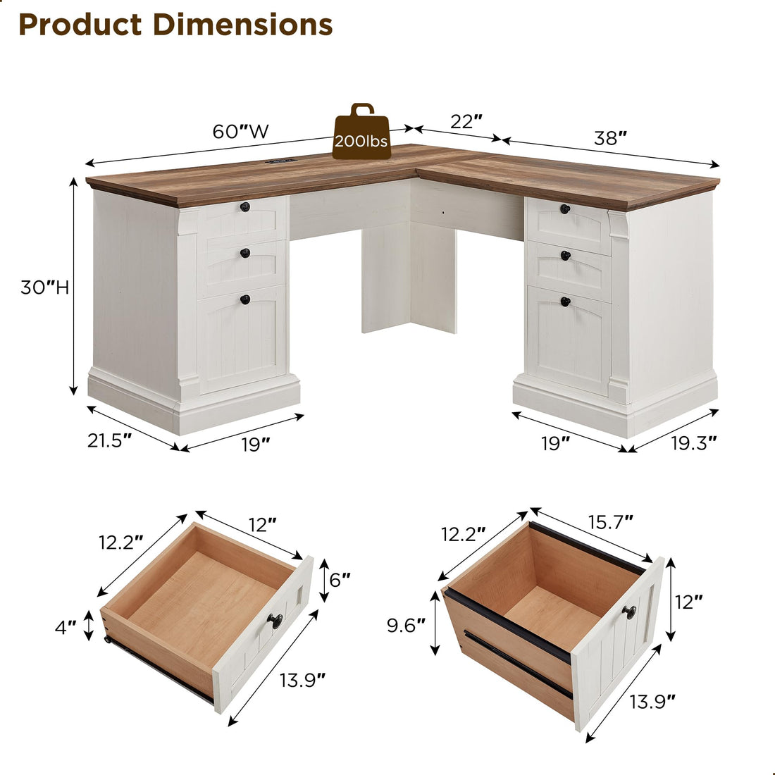 OKD 60" L-Shaped Executive Desk with Hutch & Storage