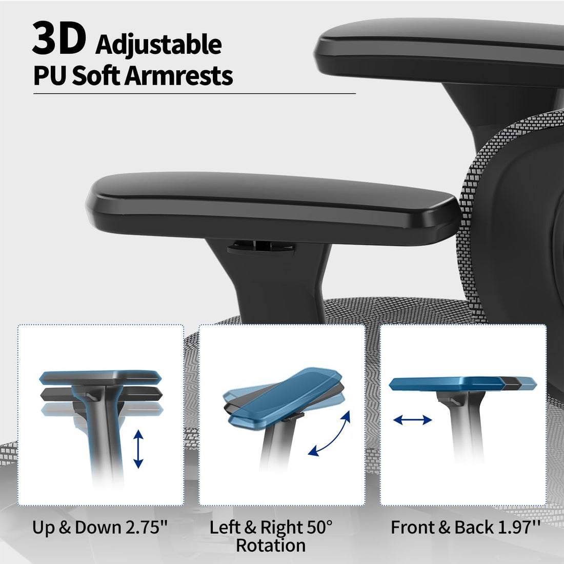 Ergonomic Mesh Office Chair with 3D Armrest, Black