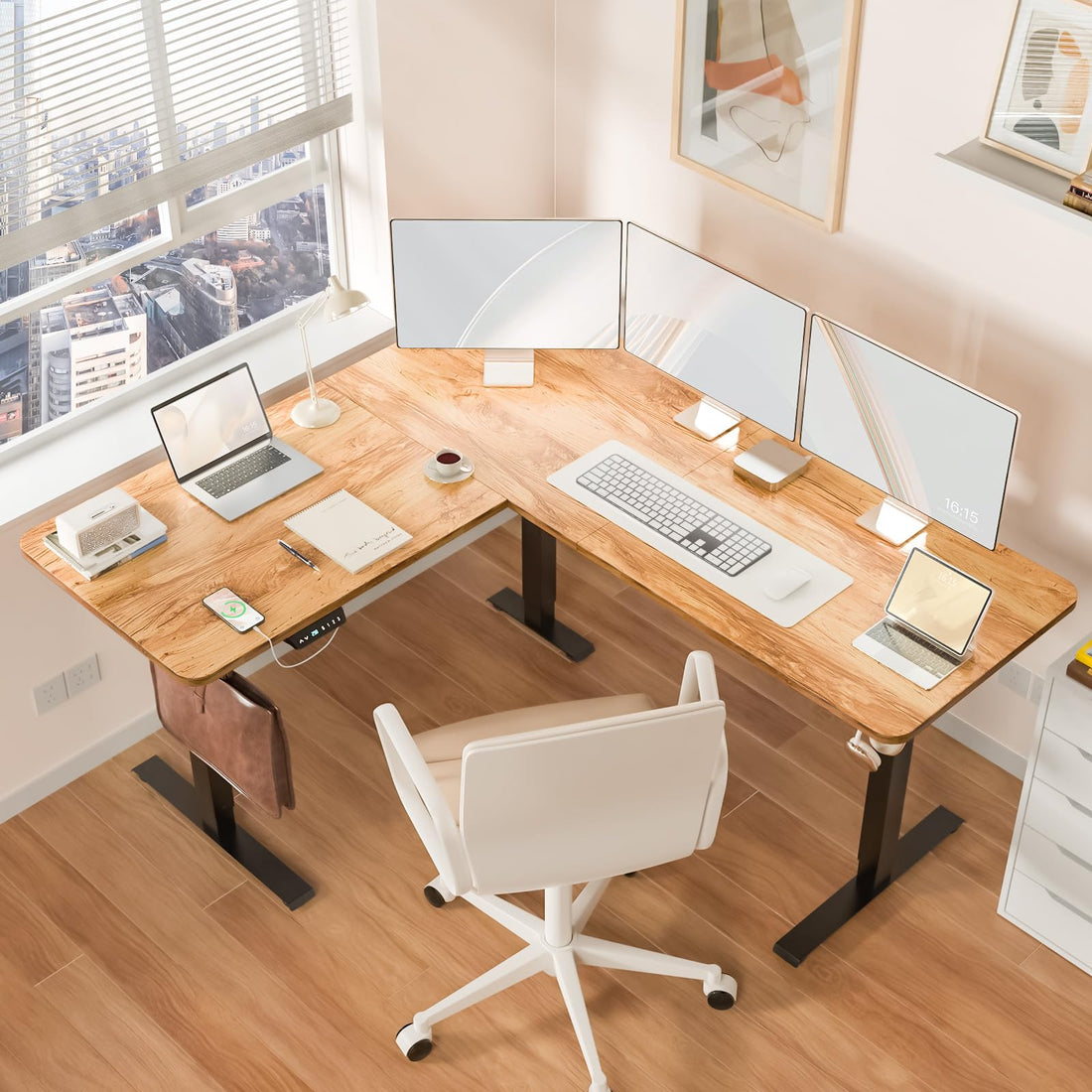 63"x55" L-Shaped Electric Height Adjustable Desk