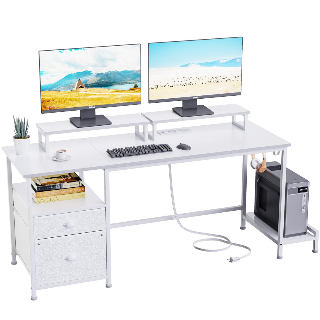 Furologee 47" Desk with Storage, Rustic Brown