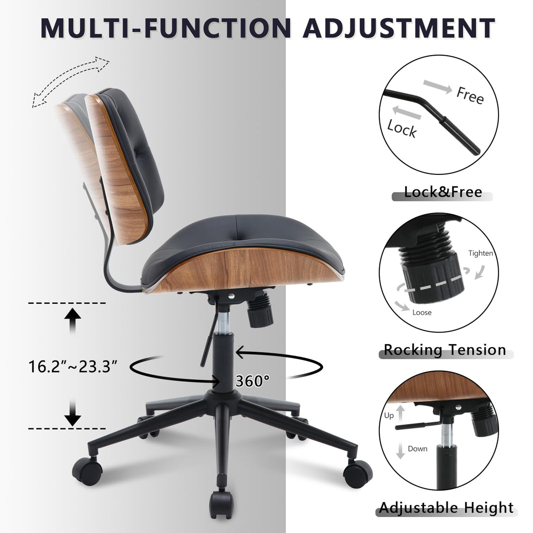 Armless Office Chair with Wheels, Beige