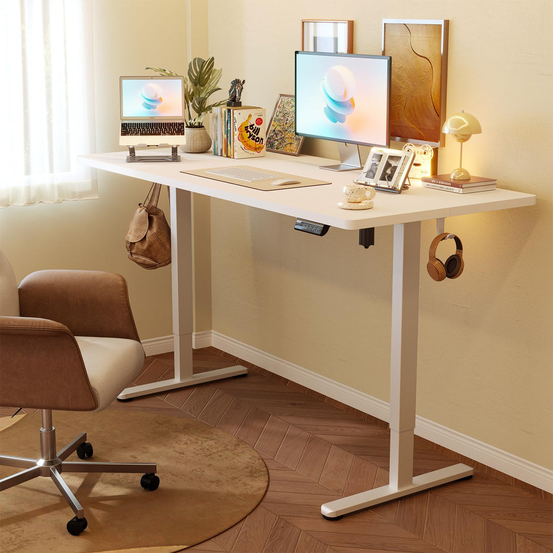 Monomi 63"x28" Electric Standing Desk, Rustic Brown/Black