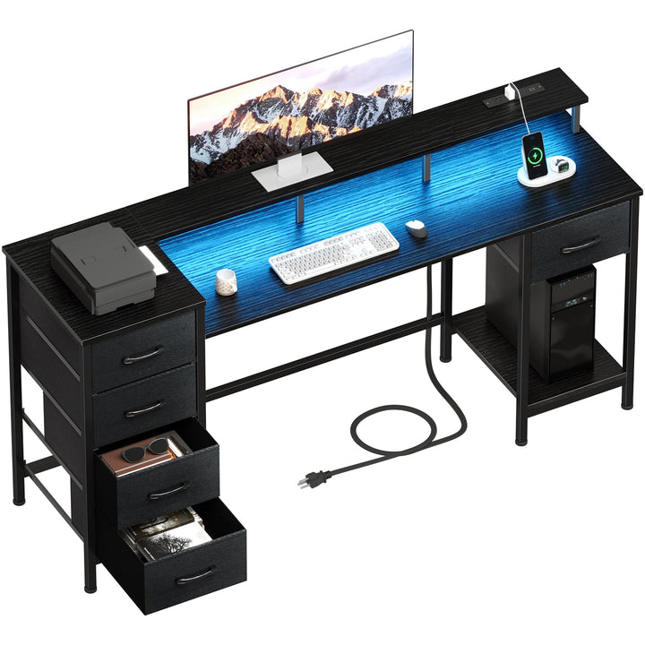 47" Gaming Desk with LED & Power Outlets, Black