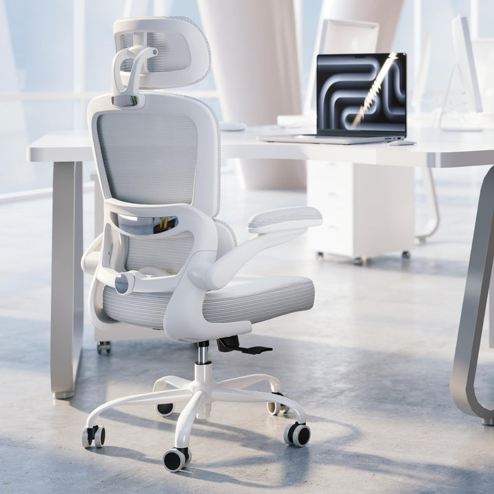 TRALT Ergonomic Office Chair, White Leather