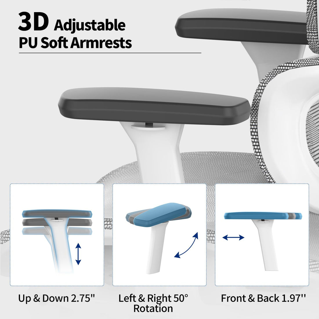 Ergonomic Mesh Office Chair with 3D Armrest, Black
