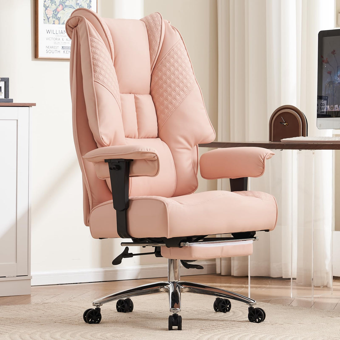 Big & Tall PU Leather Office Chair with Footrest, Brown
