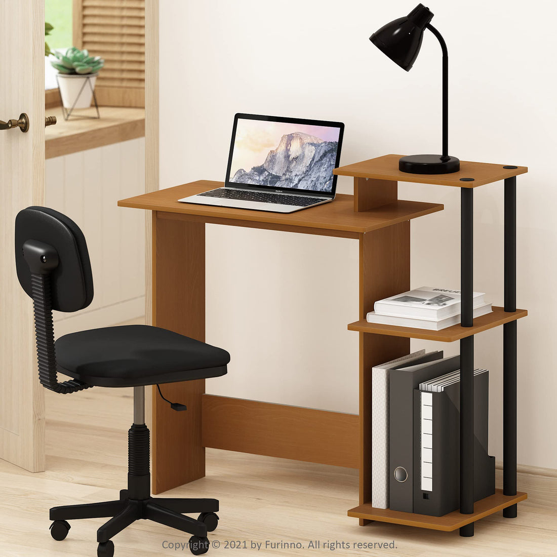 Furinno Compact Computer Desk, Walnut/Black