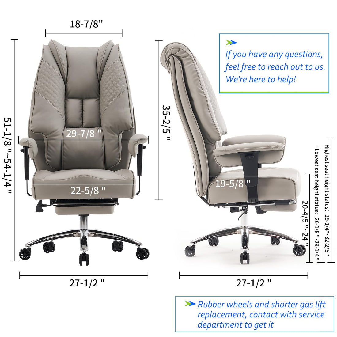 Big & Tall PU Leather Office Chair with Footrest, Brown