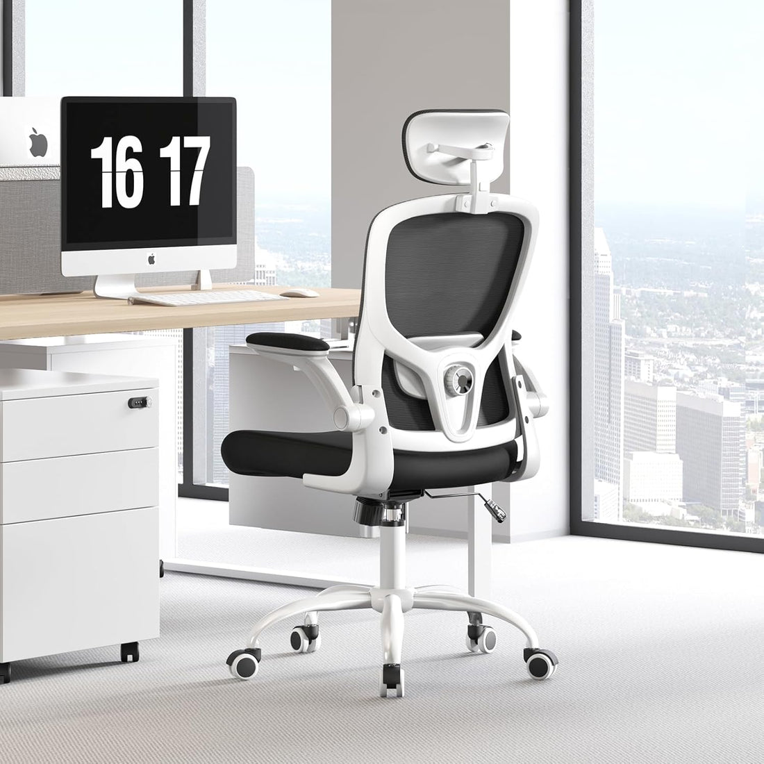 Multi-Adjustable Ergonomic Office Chair, White-Black